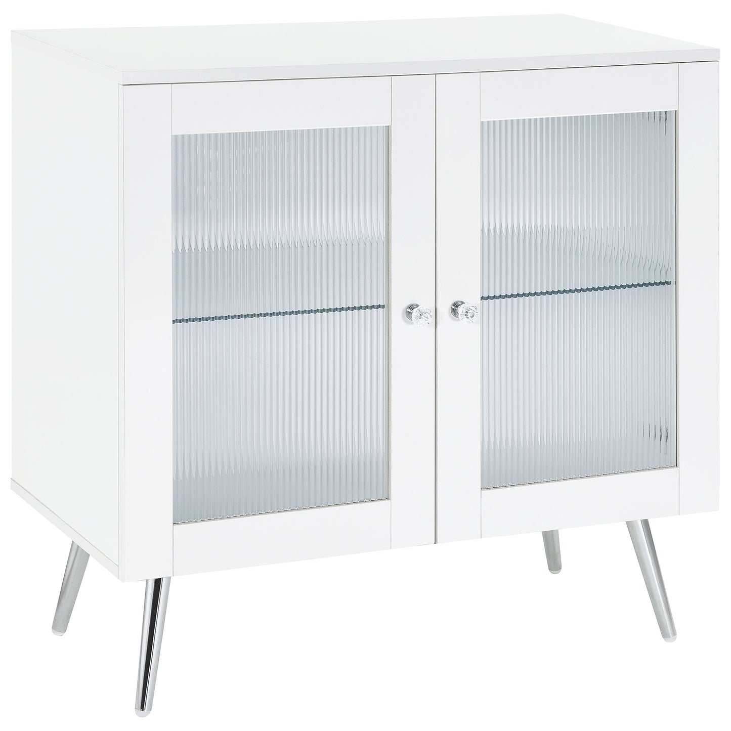 Nieta 2-tier Accent Cabinet with Glass Shelf White High Gloss and Chrome