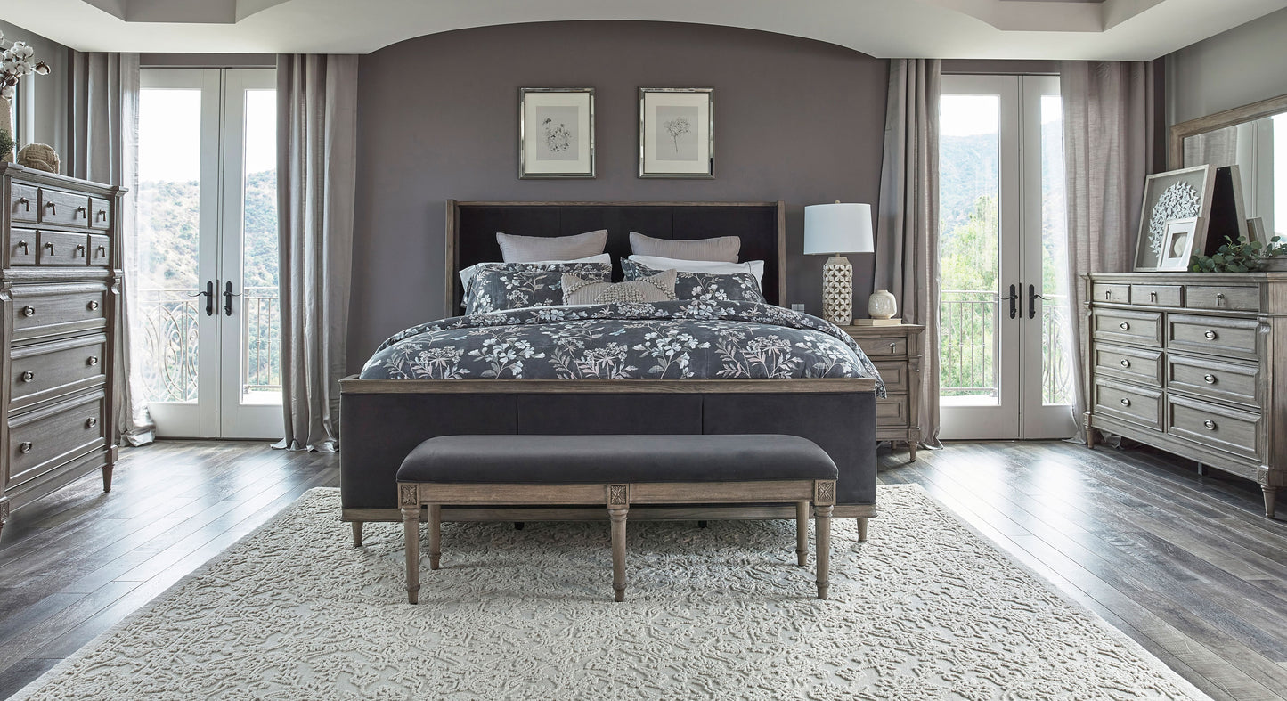 Alderwood Upholstered California King Wingback Bed Grey