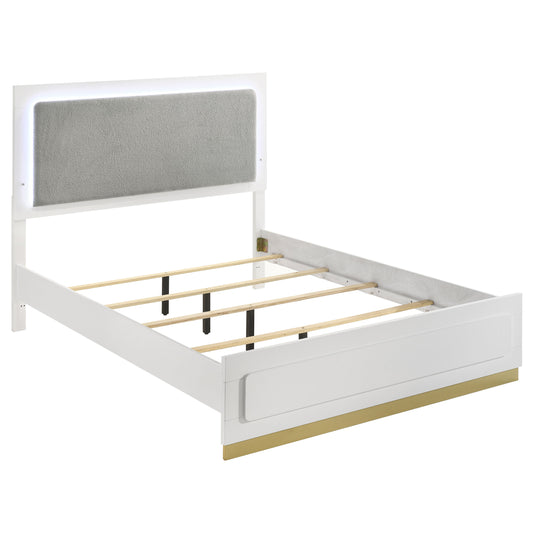 Caraway Wood Queen LED Panel Bed White