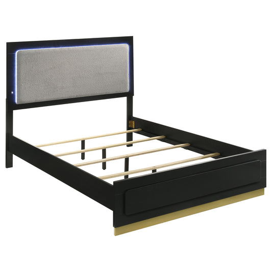 Caraway Wood Queen LED Panel Bed Black