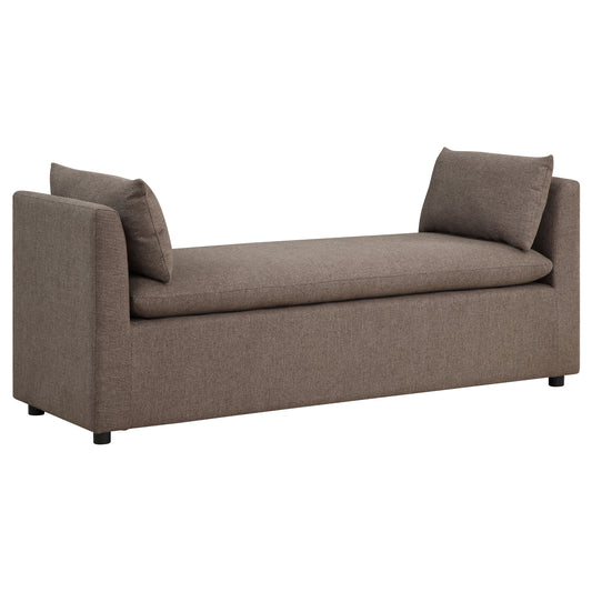 Robin Upholstered Accent Bench with Raised Arms and Pillows Brown