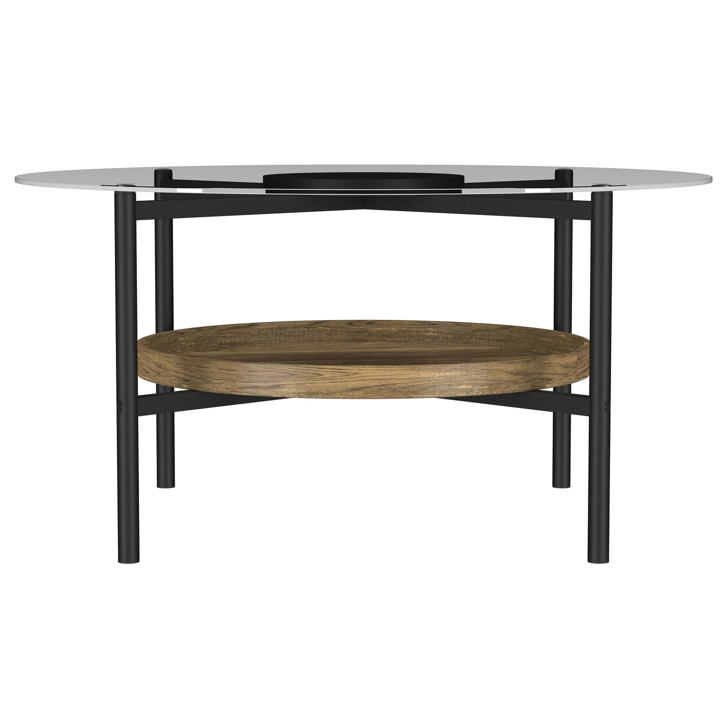 Delfin Round Glass Top Coffee Table with Shelf Black and Brown