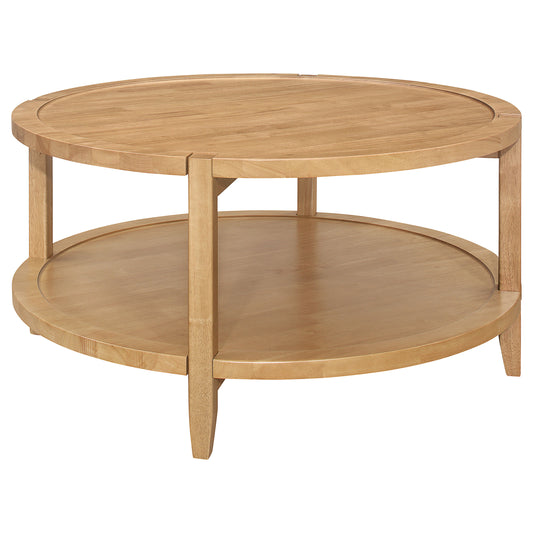 Camillo Round Solid Wood Coffee Table with Shelf Maple Brown