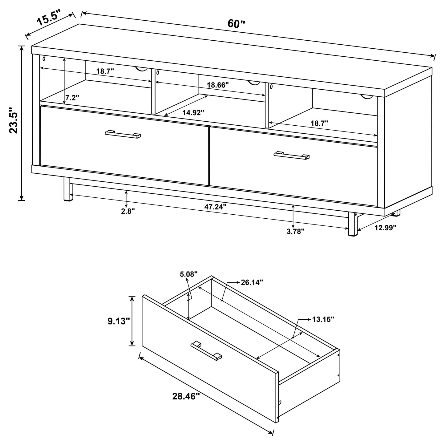 Casey 2-drawer Rectangular TV Console White