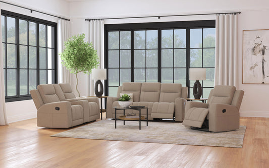 Brentwood 3-piece Upholstered Motion Reclining Sofa Set Taupe