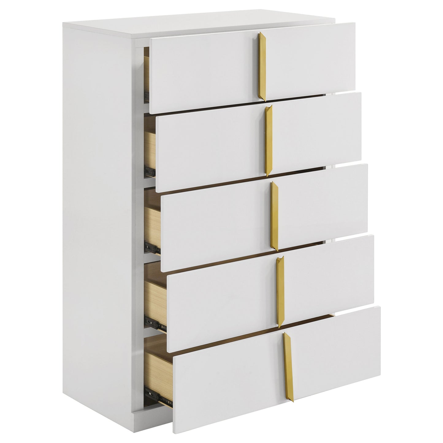 Ines 5-drawer Bedroom Chest of Drawers White High Gloss