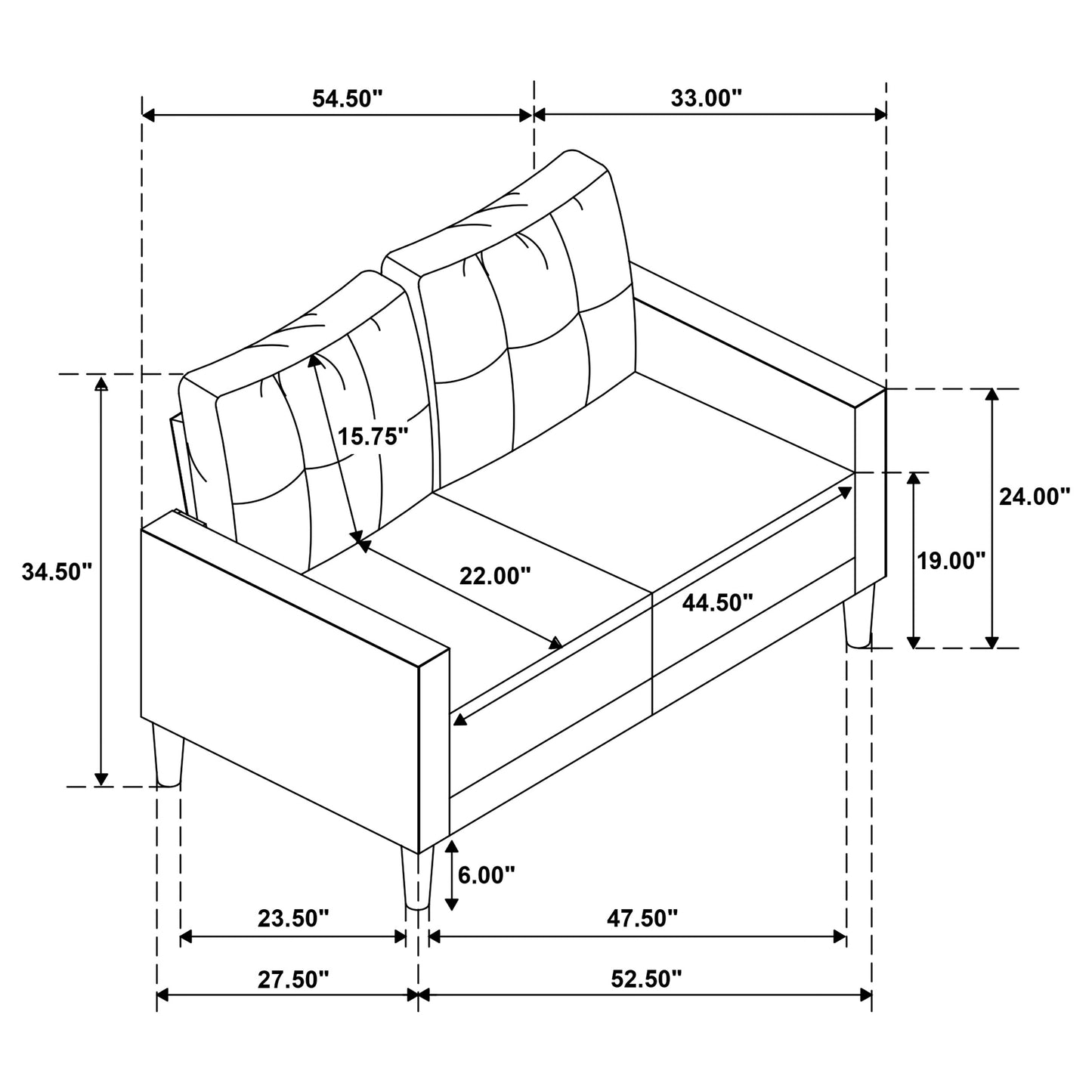Bowen II Fabric Upholstered Track Arm Loveseat Rust