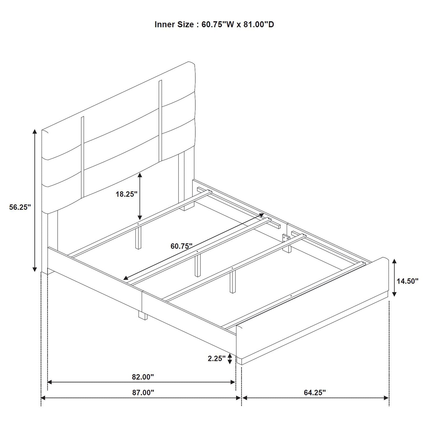 Ines 52-inch Fabric Upholstered Queen Panel Bed Navy