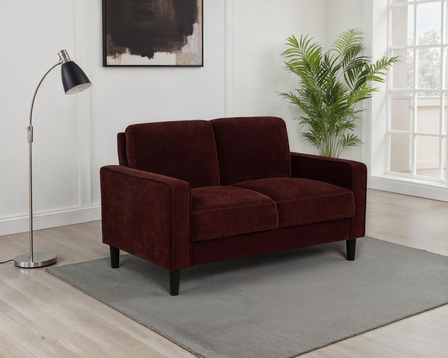 Ruth Fabric Upholstered Track Arm Loveseat Rust Red
