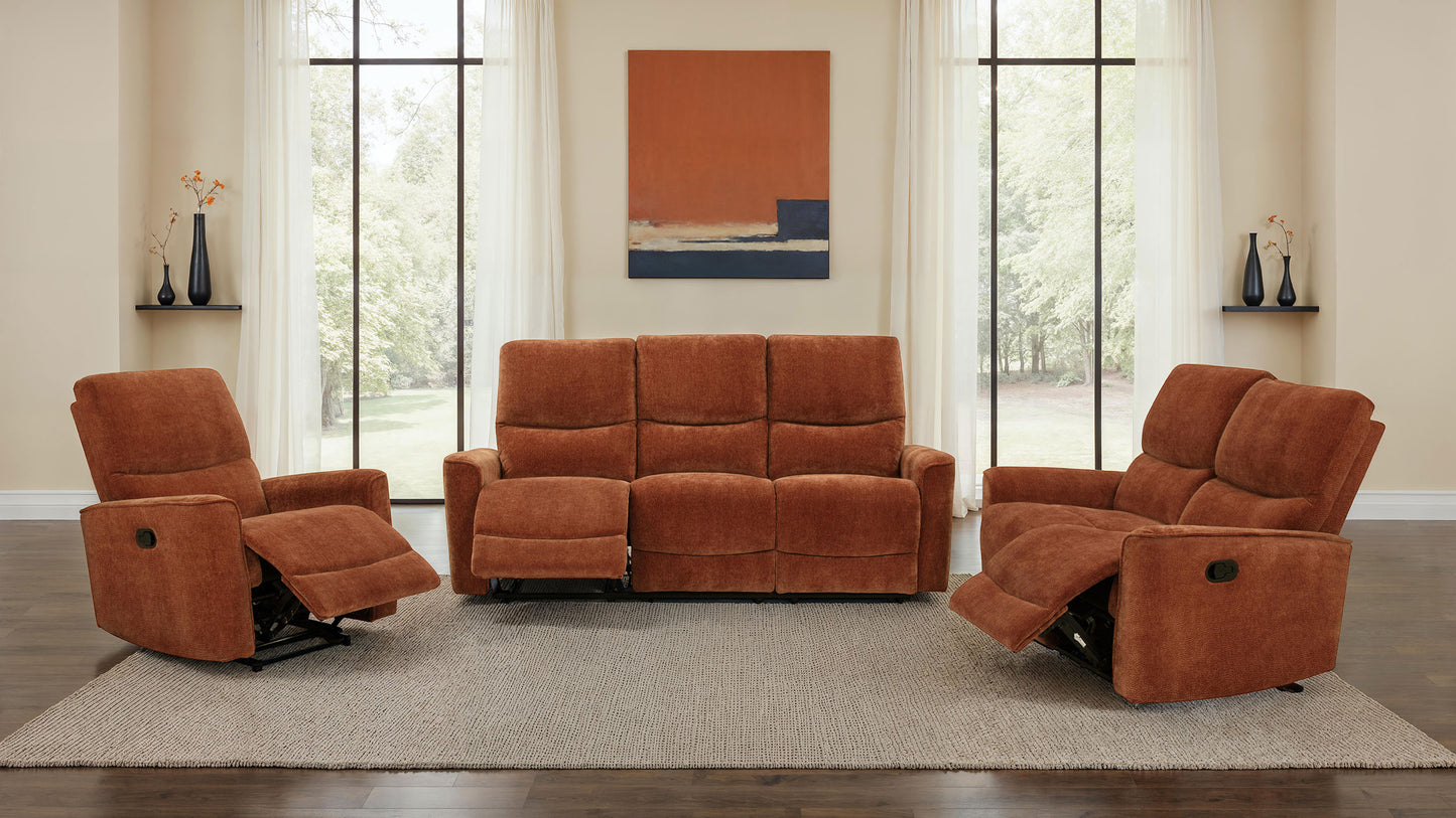 Navarro Chenille Upholstered Glider Recliner Burnt Orange