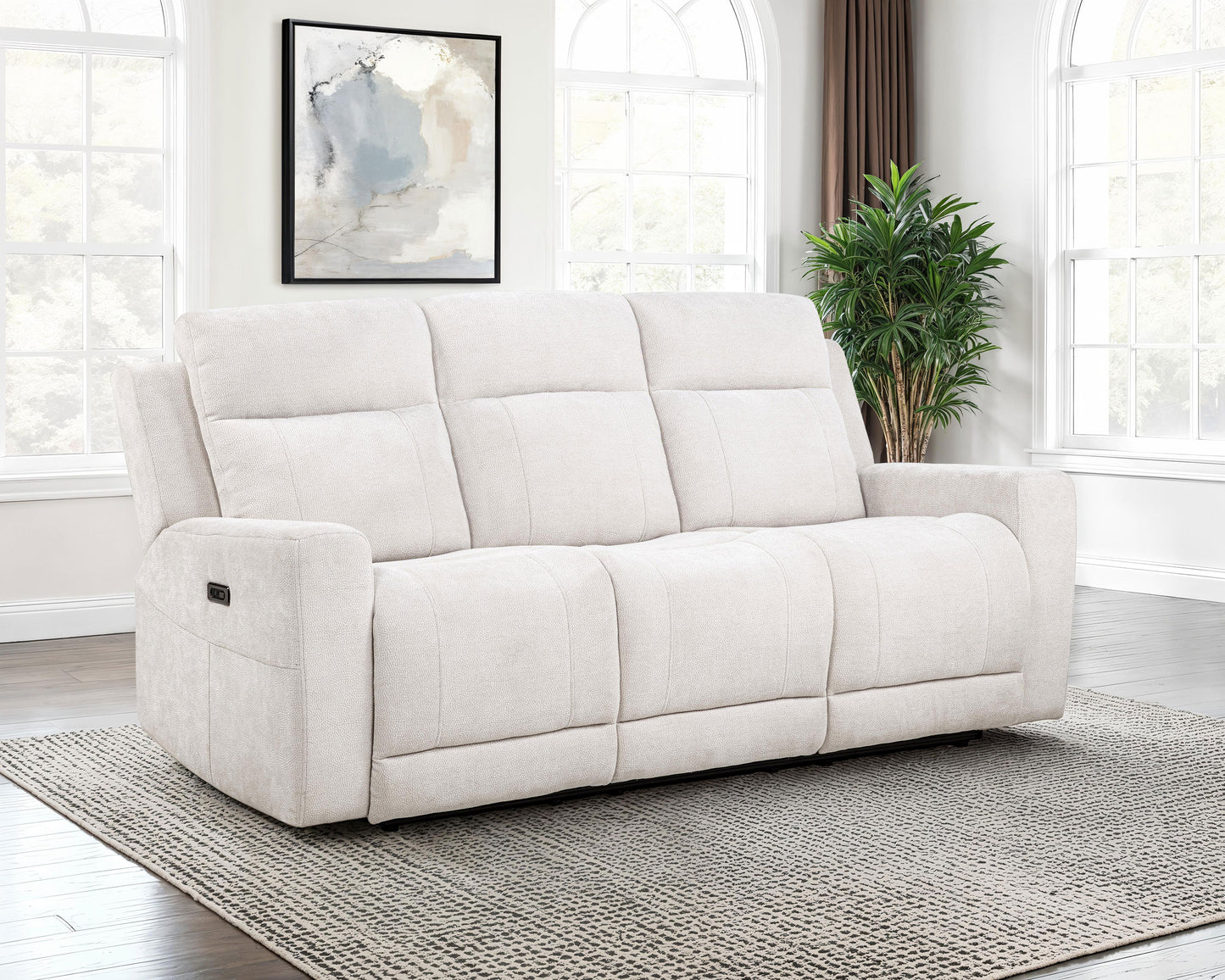 Kennett Chenille Upholstered Power Reclining Sofa Ivory