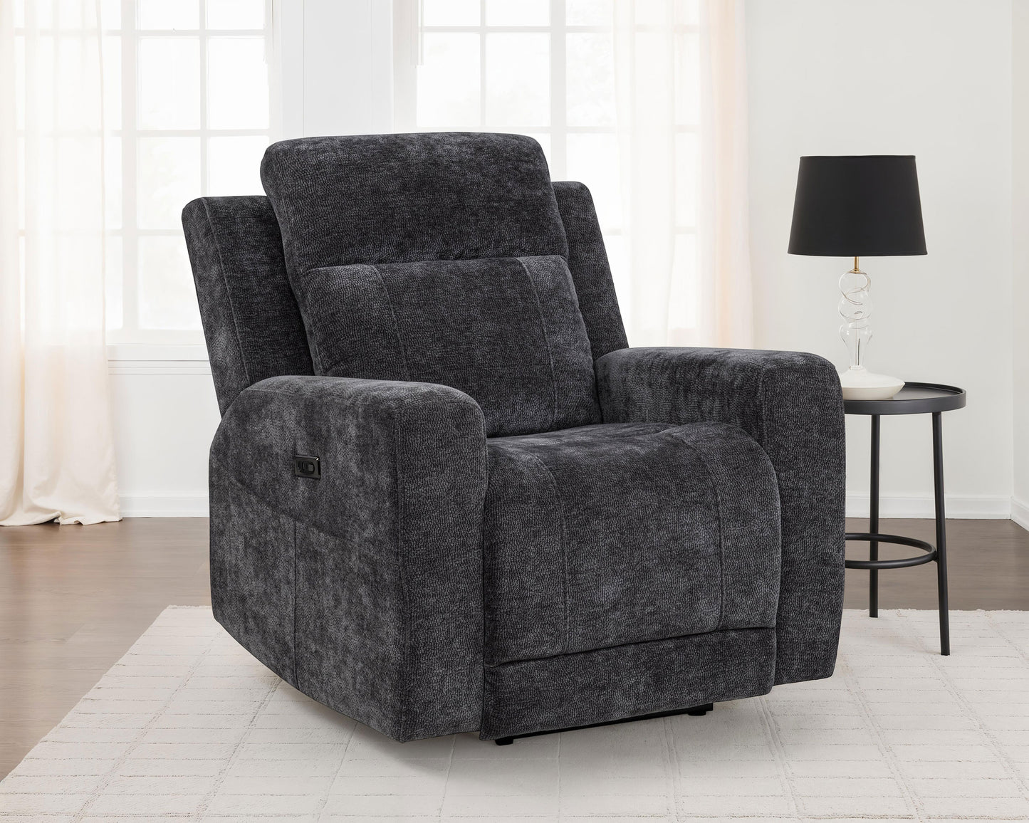 Kennett Chenille Upholstered Power Recliner Chair Dark Grey