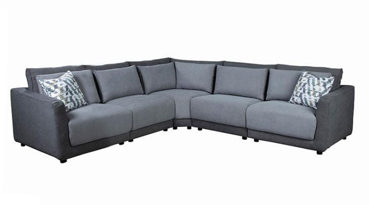 Seanna 5 Piece Sectional in Two Tone Grey Chenille