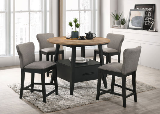 Gibson Round 5-piece Counter Height Dining Set Yukon Oak and Black