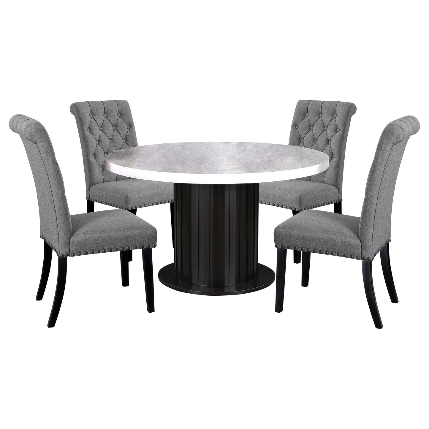 Sherry 5-piece Round Dining Set with Grey Fabric Chairs
