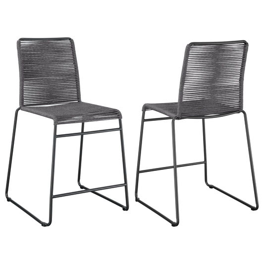 Jerome Upholstered Counter Height Stools with Footrest (Set of 2) Charcoal and Gunmetal