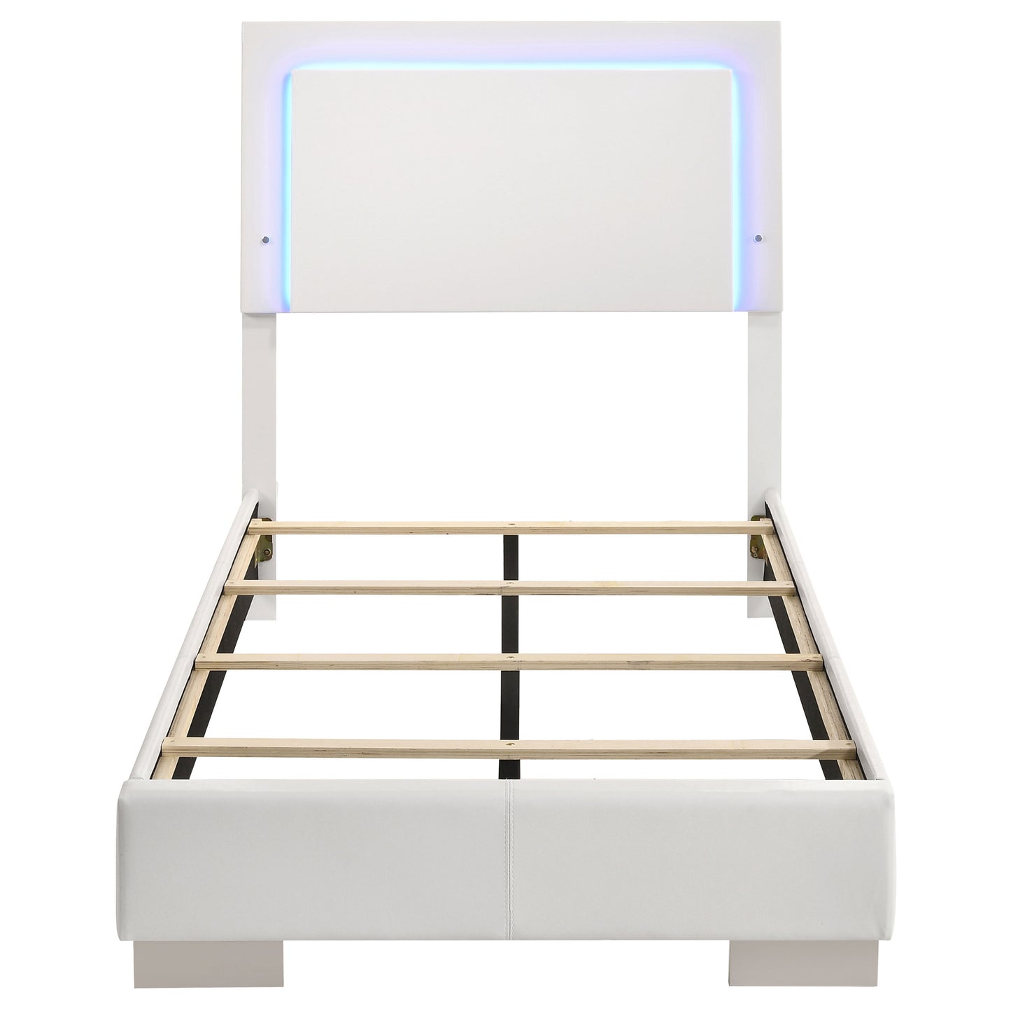 Felicity Wood Twin LED Panel Bed White High Gloss
