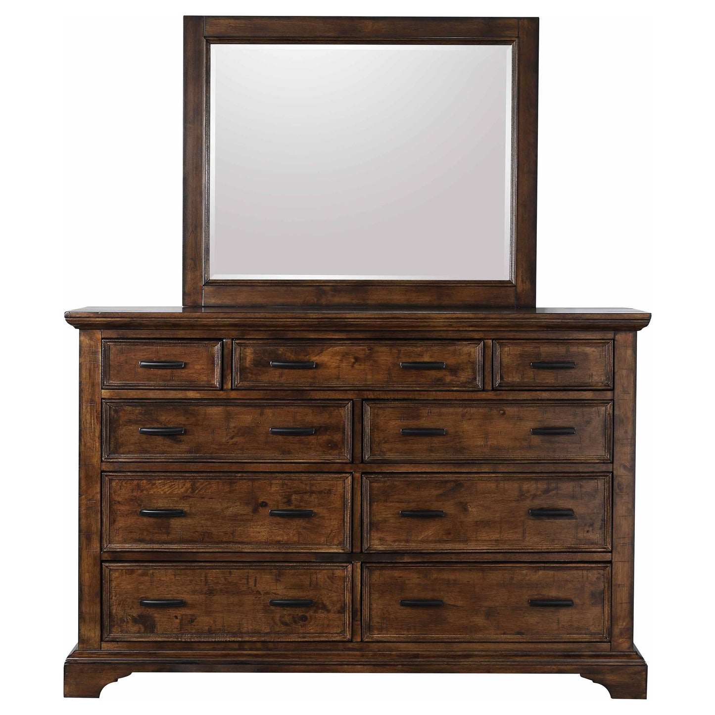 Elk Grove 9-drawer Dresser with Mirror with Jewelry Tray Vintage Bourbon