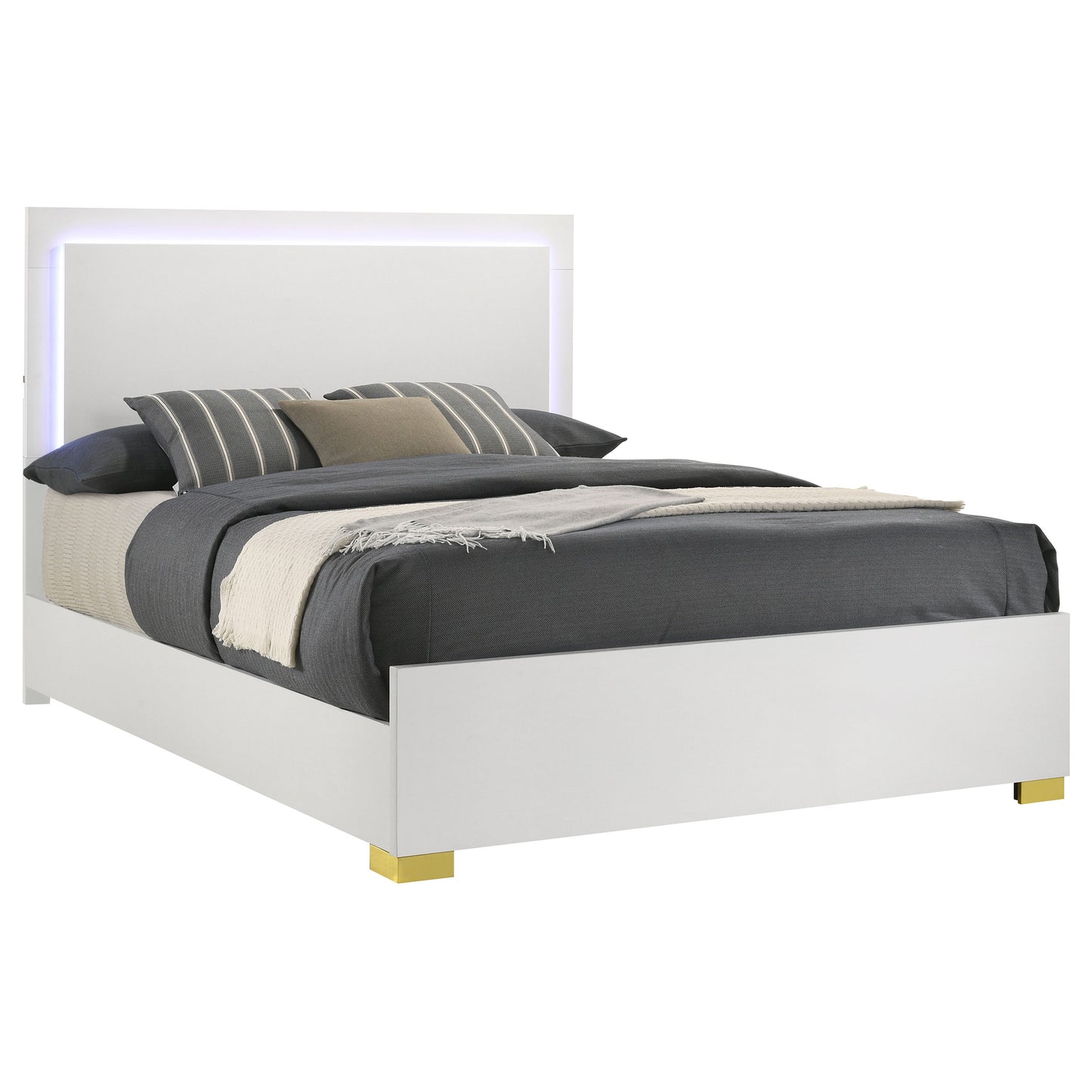 Marceline Wood Eastern King LED Panel Bed White