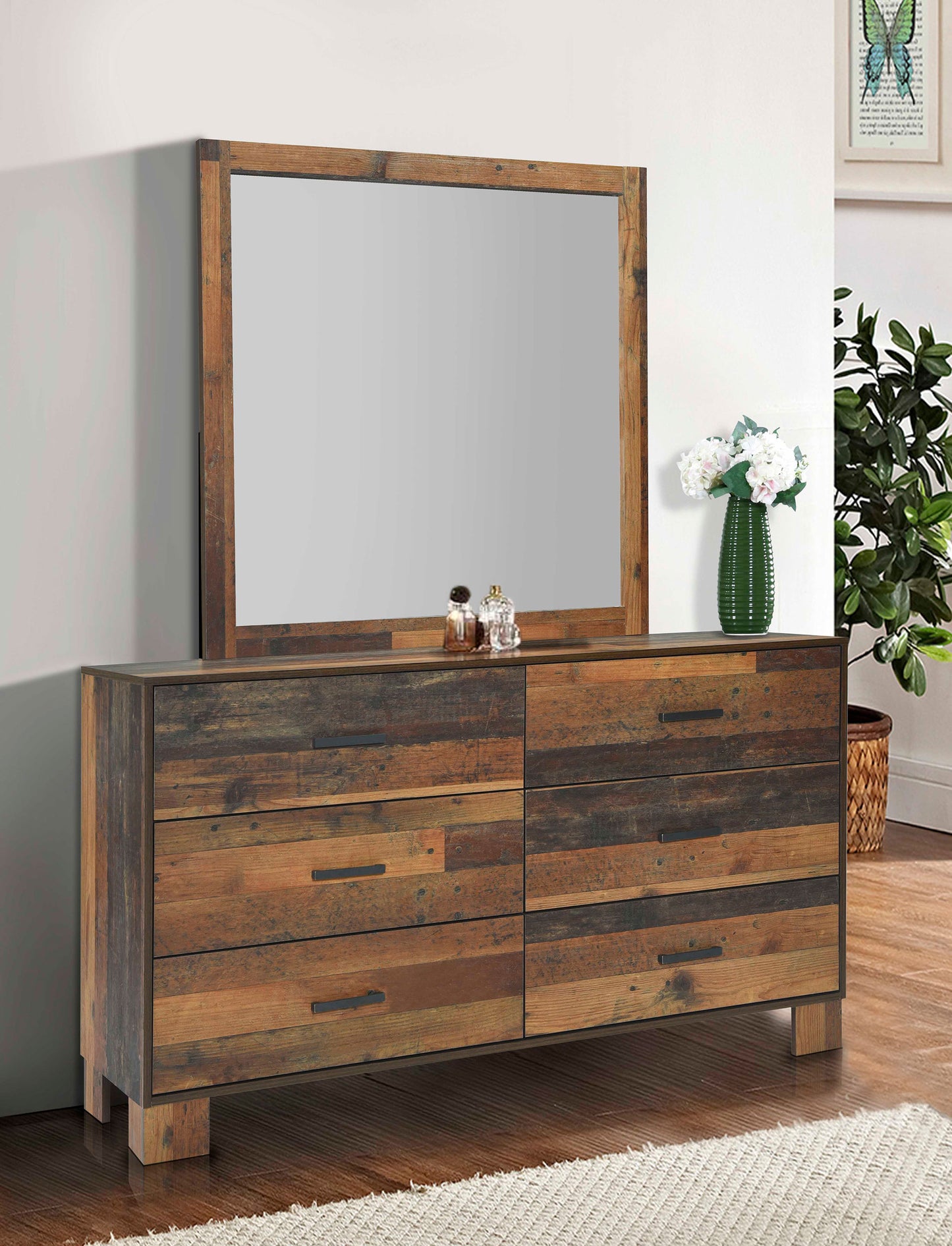 Sidney 6-drawer Dresser with Mirror Rustic Pine