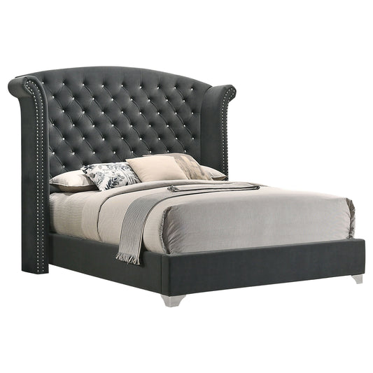 Melody Upholstered Eastern King Wingback Bed Grey