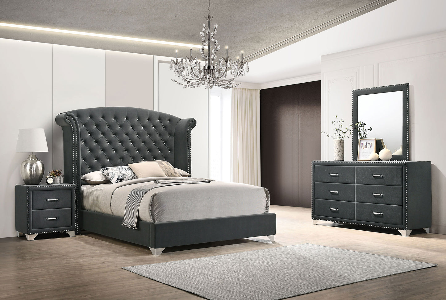 Melody 4-piece California King Bedroom Set Grey