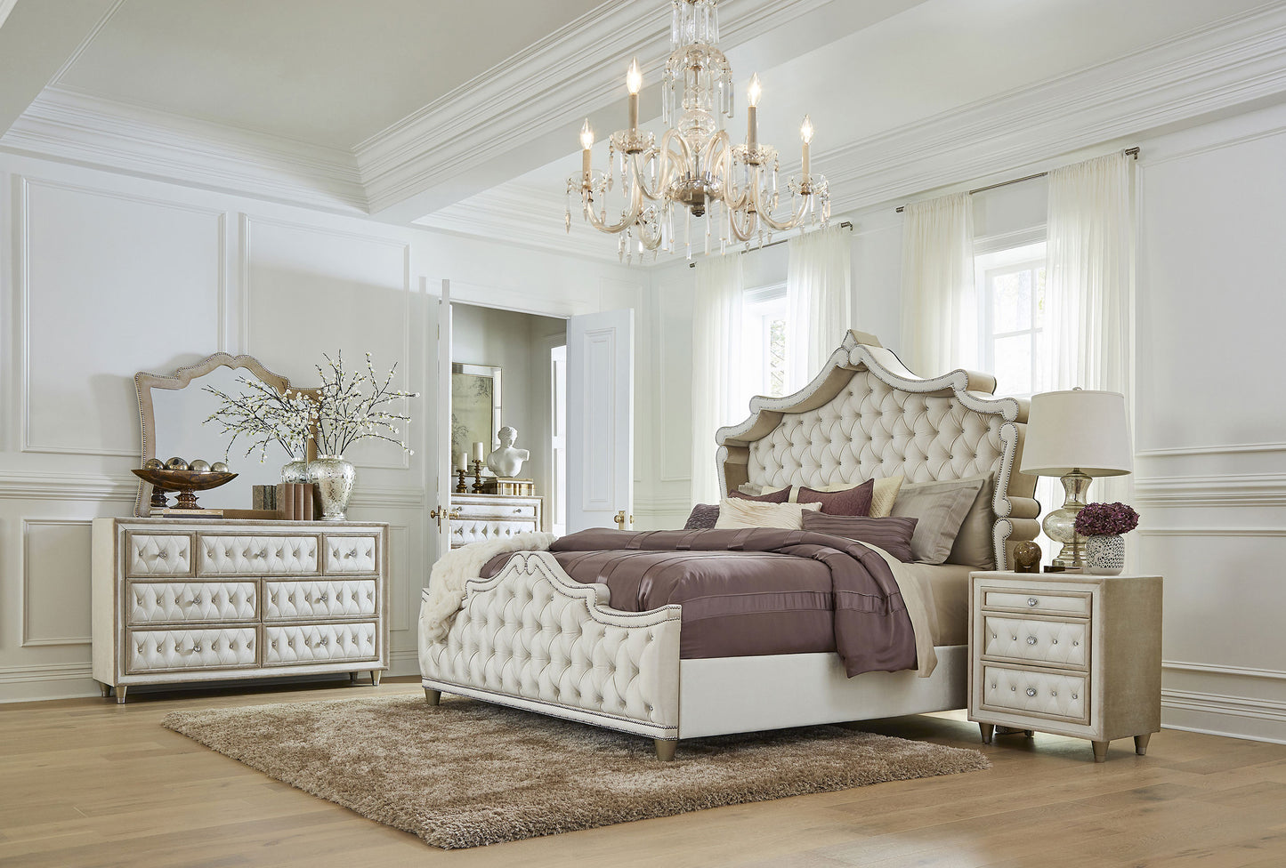 Antonella Upholstered California King Panel Bed Ivory