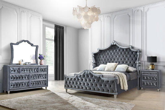 Antonella 4-Piece Eastern King Upholstered Tufted Bedroom Set Grey