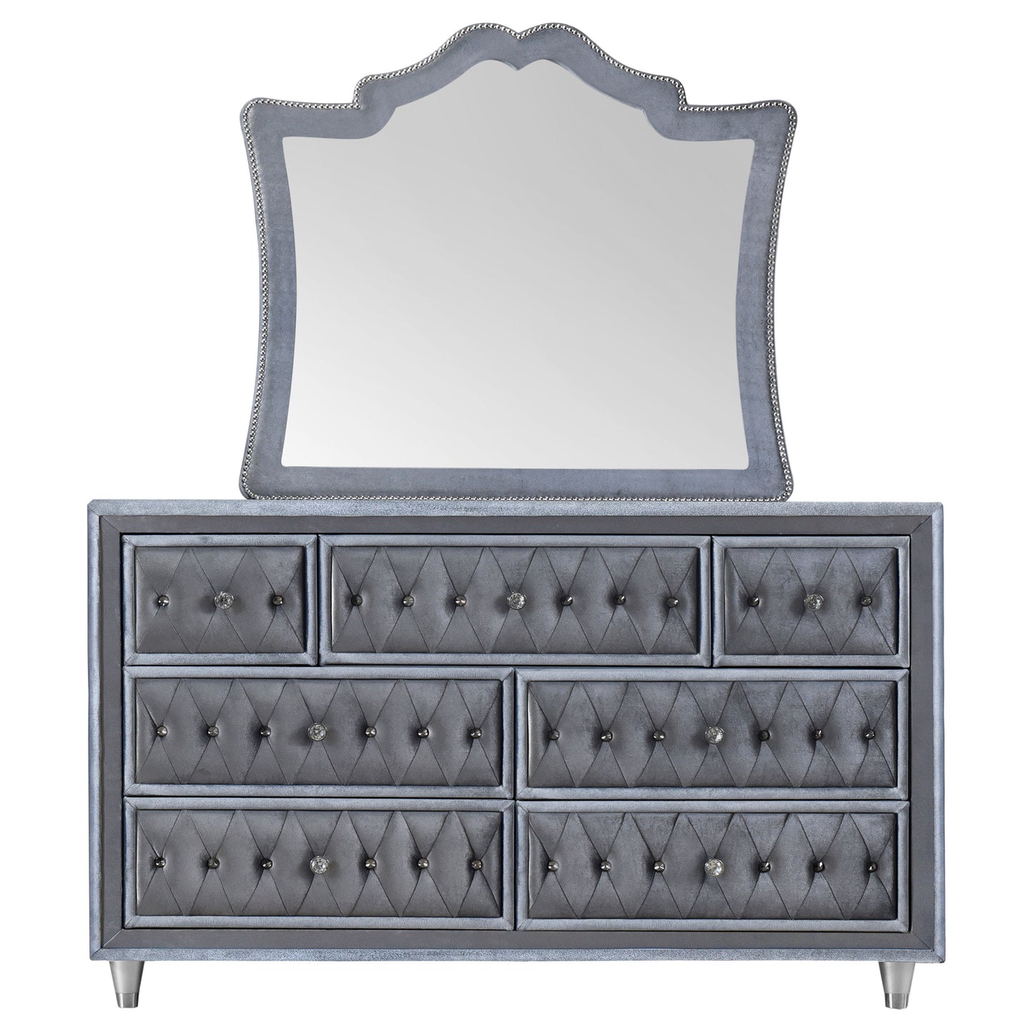 Antonella 7-drawer Upholstered Dresser with Mirror Grey