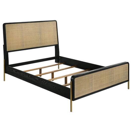 Arini Queen Bed with Woven Rattan Headboard Black and Natural