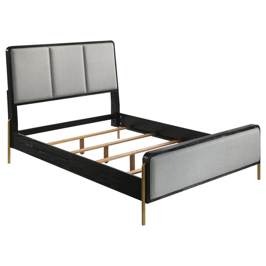 Arini Eastern King Bed with Upholstered Headboard Black and Grey