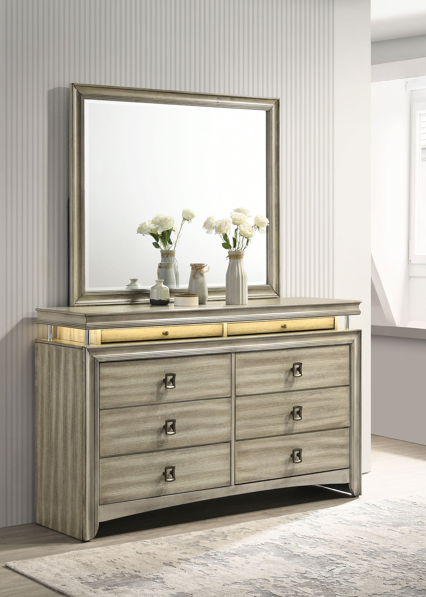 Giselle 8-drawer Dresser with Mirror Rustic Beige