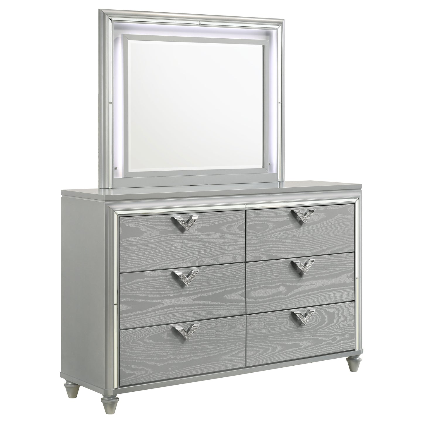 Veronica 6-drawer Dresser with Mirror Light Silver