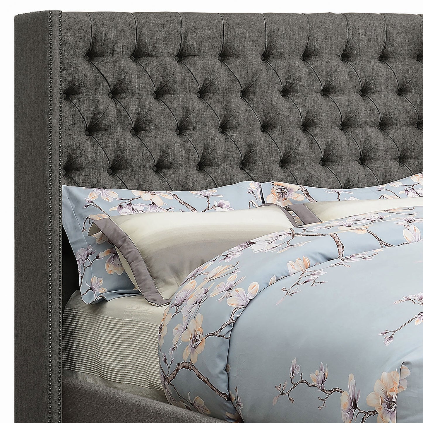 Bancroft Upholstered Queen Wingback Bed Grey