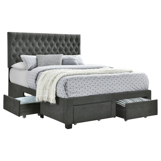 Soledad Upholstered Full Storage Panel Bed Grey
