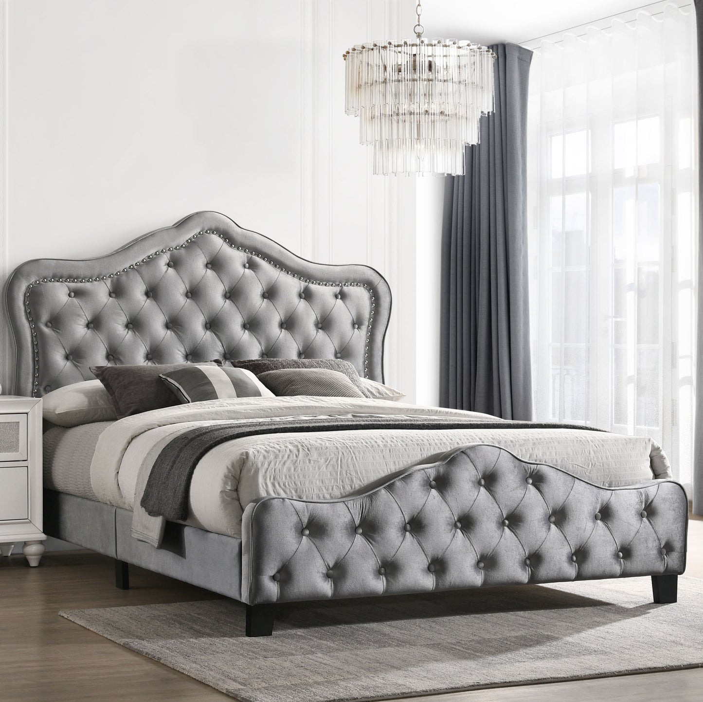 Bella Upholstered Eastern King Panel Bed Grey