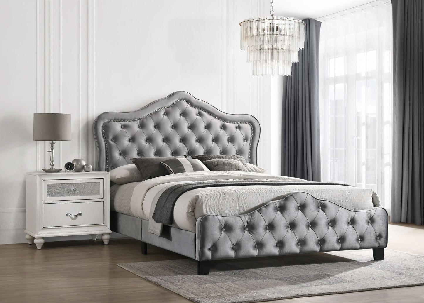 Bella Upholstered California King Panel Bed Grey