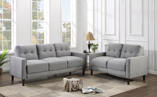 Bowen 2-piece Upholstered Track Arms Tufted Sofa Set Grey