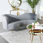 Sophia Upholstered Loveseat with Camel Back Grey and Gold