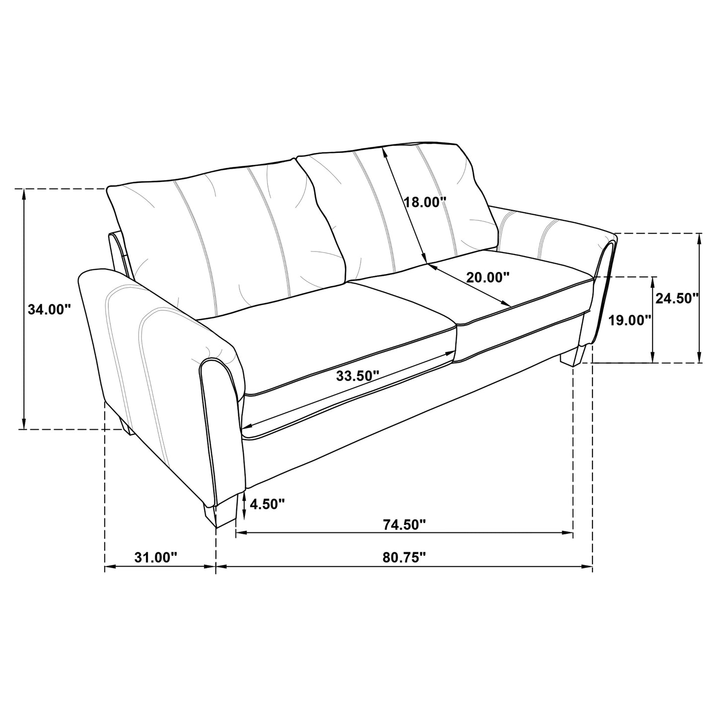 Davis  3-piece Upholstered Rolled Arm Sofa Grey