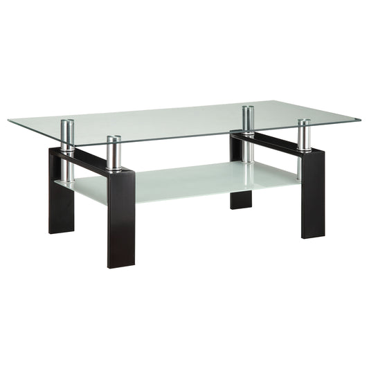 Dyer Tempered Glass Coffee Table with Shelf Black