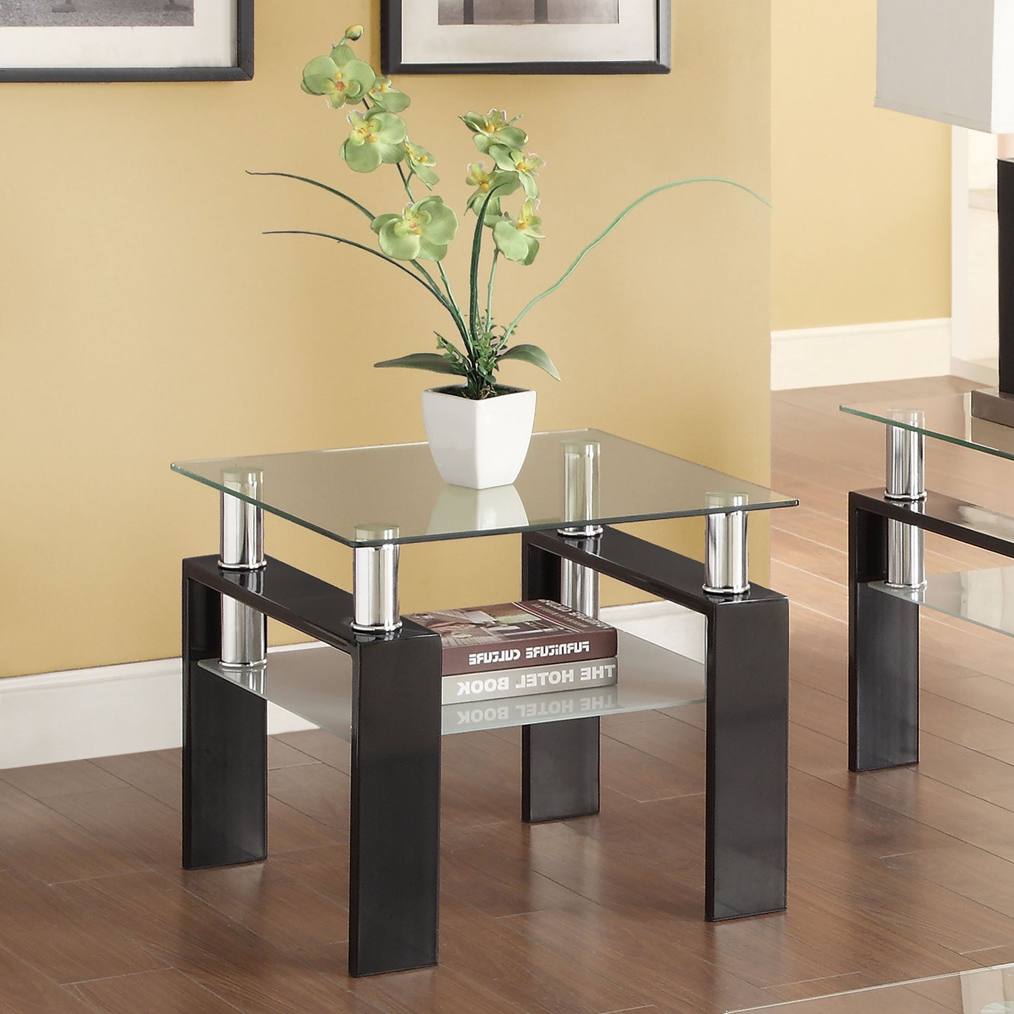 Dyer Tempered Glass End Table with Shelf Black