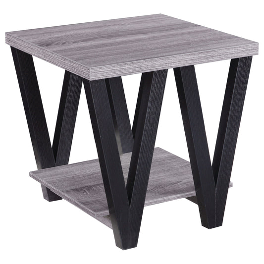 Stevens V-shaped End Table Black and Antique Grey