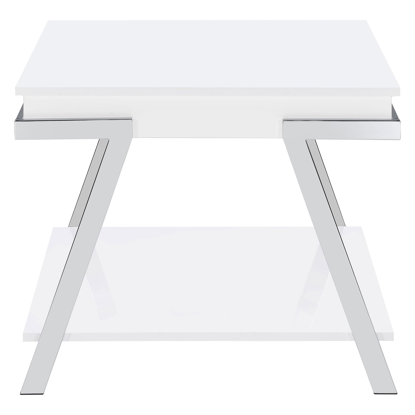 Marcia Wood Rectangular End Table White High Gloss and Chrome
