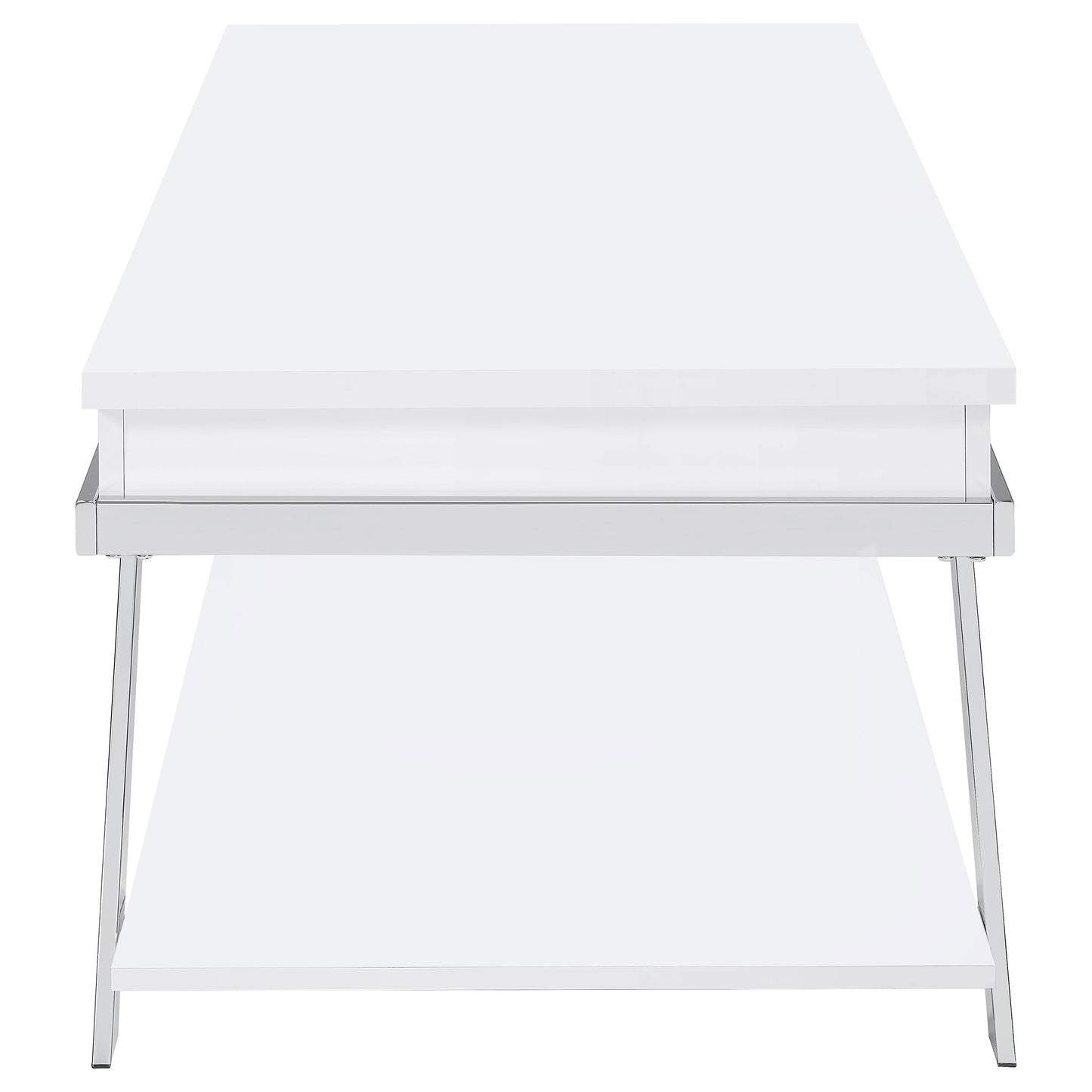 Marcia Wood Rectangular Lift Top Coffee Table White High Gloss and Chrome
