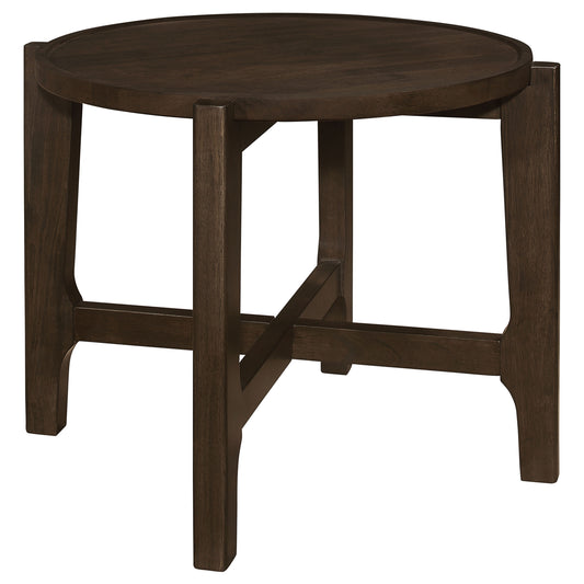 Cota Round Solid Wood End Table Dark Brown