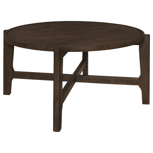 Cota Round Solid Wood Coffee Table Dark Brown