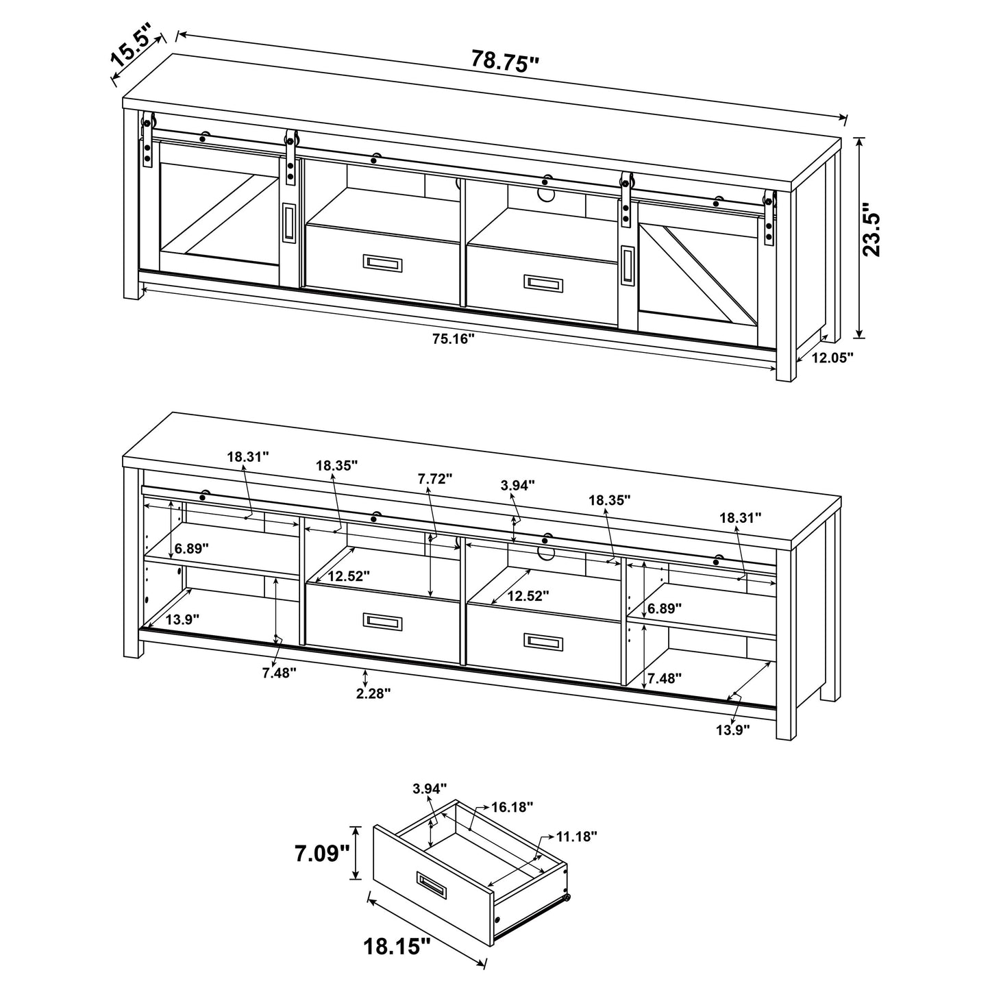 Madra 2-door Engineered Wood 79-inch TV Stand Distressed Pine